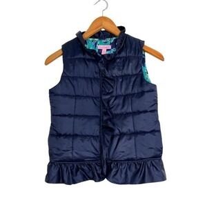 Lilly Pulitzer Cypress Ruffle Girls XL (12–14) Navy Blue Puffer Vest Full Zip